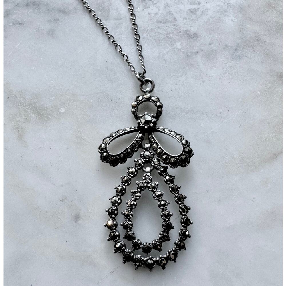 Sterling, 2 part Dangle Marcasite Pendant Necklace with 24" Sterling Chain